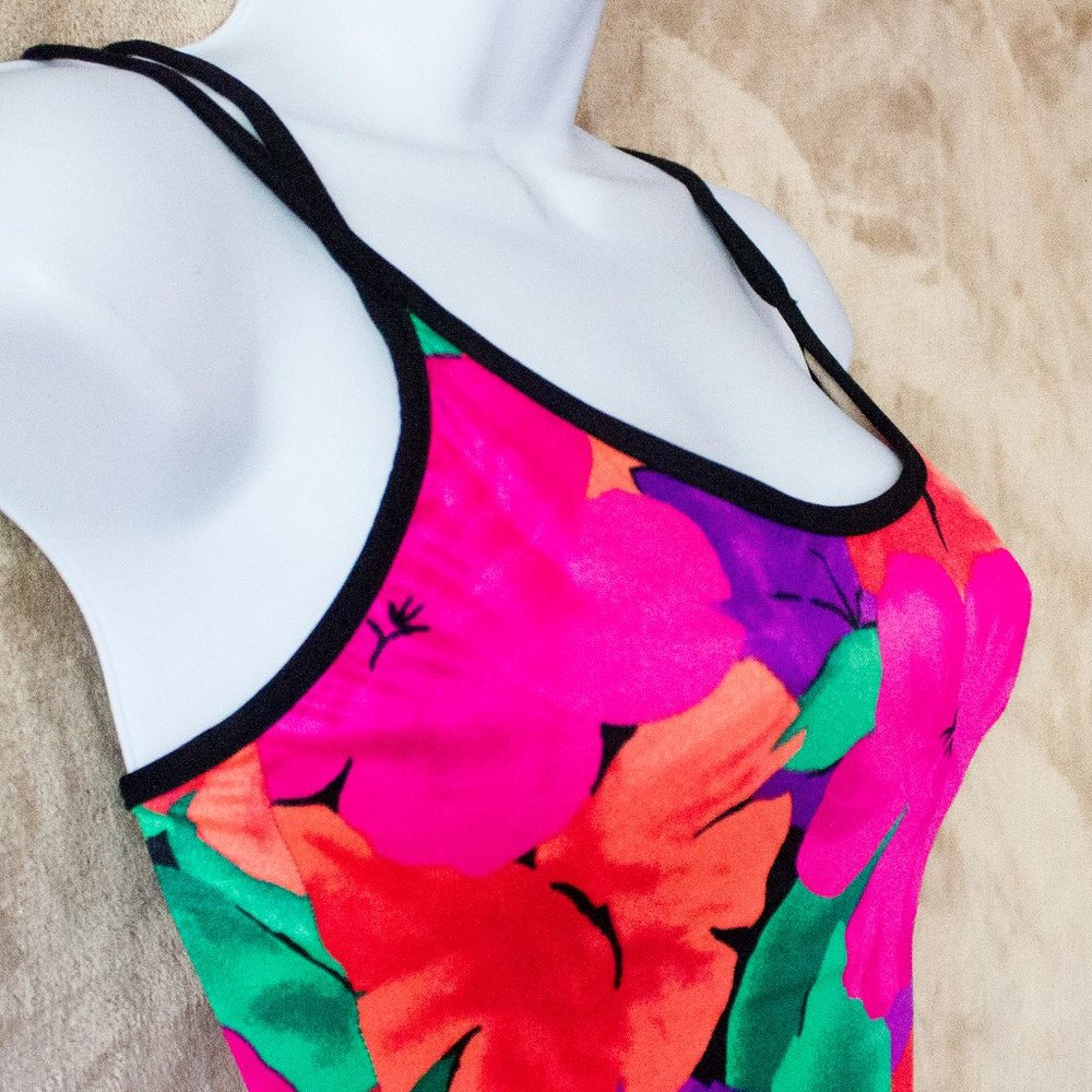 Neon Vintage Swimsuit 2/$20 One Piece Floral 80s - Picture 2 of 8